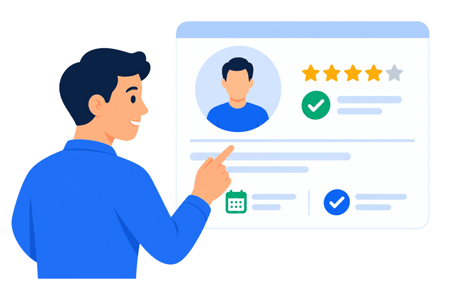 Patient comparing a provider profile, rating, availability, and insurance information